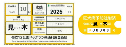【見本】都立12公園ドッグラン共通利用登録証＆注射済証